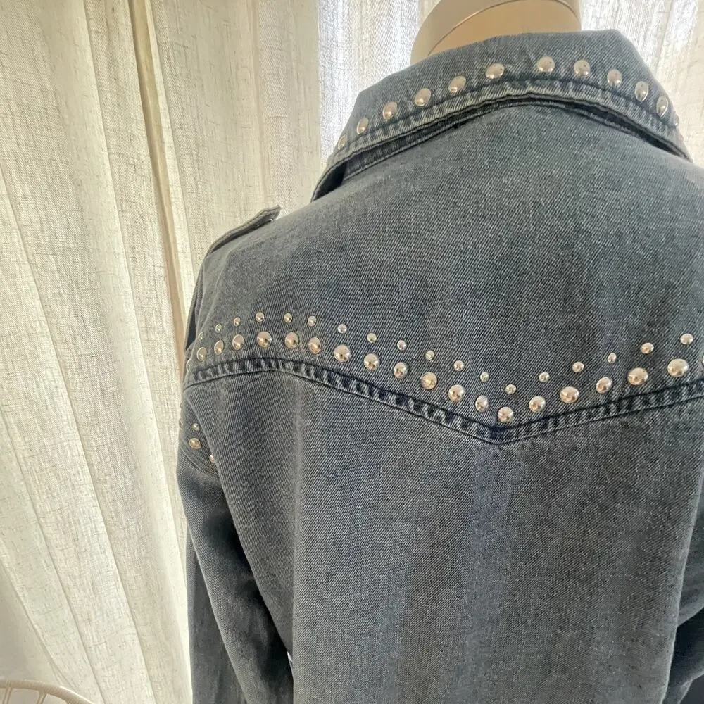 Cezele Studded Womens Denim Moto Jacket Large w/Tags Blue Western NWT - Picture 5 of 10